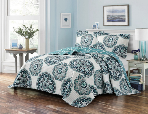 Imagen 5 de 5 de Cubrecama Quilt Cover Reversible +fundas Queen Kelowna D1