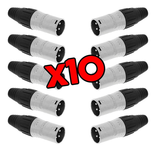 Imagen 1 de 10 de Ficha Canon Xlr Macho Pack X10 Conector 3 Pines Cable Dmx