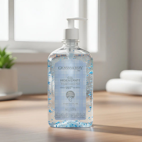 Álcool Gel 70% Giovanna Baby Azul 500ml Esferas Vitamina E