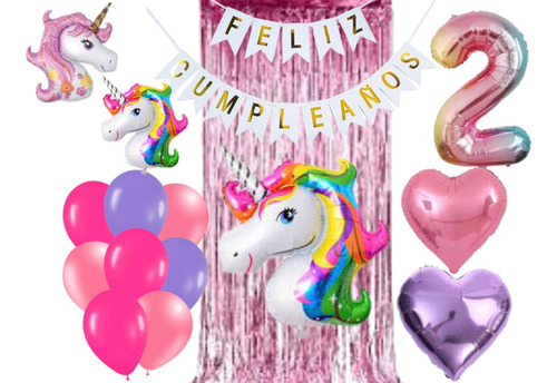 Set Combo De Globos Unicornio+ Cortina + Numero X18unidades