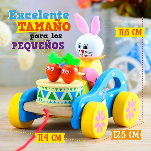 Carrito Juguete Didactico Arrastre Artesanal Animalitos