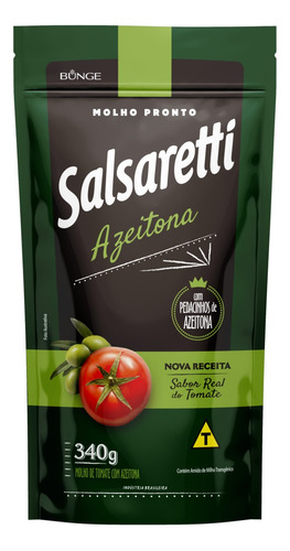 Molho de Tomate com Azeitona Salsaretti sem glúten em sachê 340 g