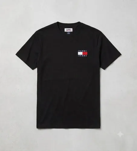 Camiseta Tommy Jeans Masculino Abdm0dm20740 Black Liso G Silk Logo Tommy