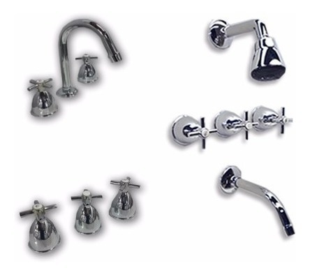 Combo Set Juego Griferia Baño Lavatorio Bidet Ducha Cruz