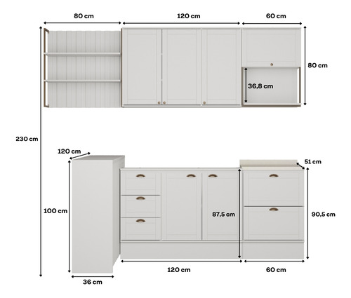 Cozinha completa Milla Pro 100% mdf branco Carraro