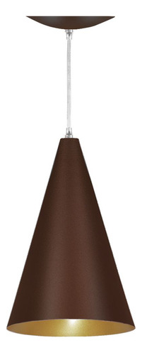 Luminária Pendente Cone M 15,5cm Diâmetro X 22cm Altura Cor Marrom Textura X Dourado