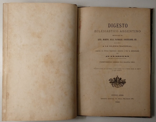 Digesto Eclesiástico Argentino Juan Goyena 1880