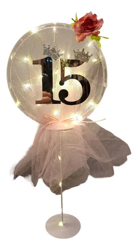 Centro De Mesa De Tul Con Numero Y Luces Led X15