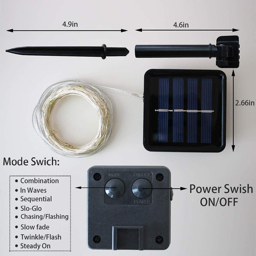 4 Unidades De 5 M Impermeable Solar Cadena De Luces Navideña