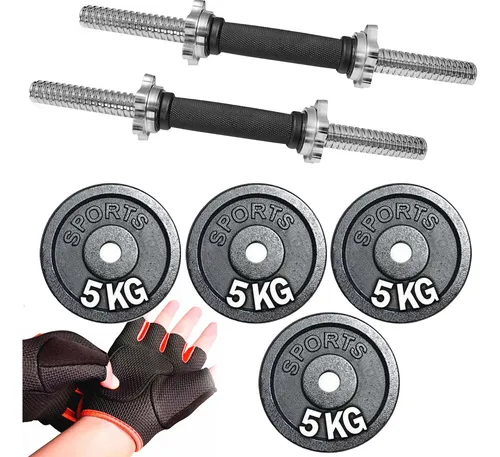 Set 2 Mancuernas + Barra 1.5m + 20 Kg Hierro Compacto - 4 Discos 2.5Kg + 2 Discos  5KG — El Rey del entretenimiento