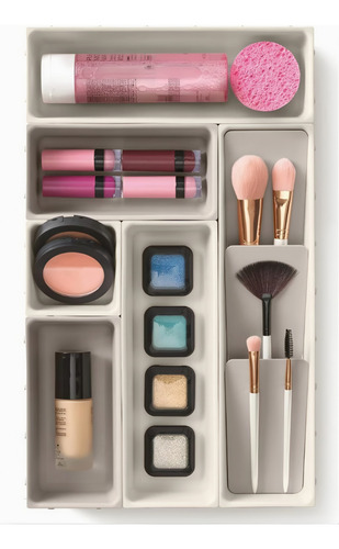 Organizador Encastrable Maquillaje Cajón Separador X6 Piezas Crema-pastel