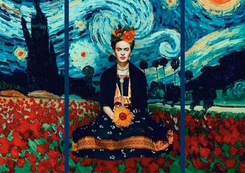 Cuadro Decorativo Frida Kahlo Noche Estrellada En 3 Piezas 