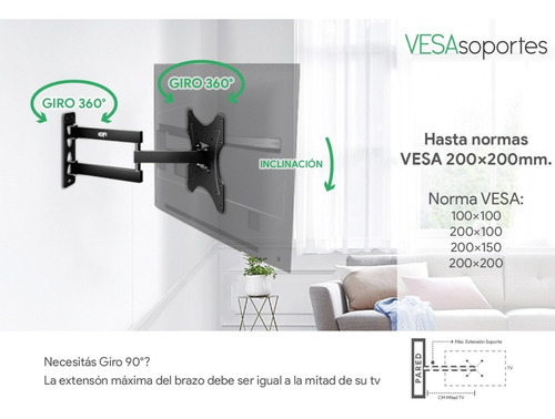 Imagen 3 de 9 de Soporte Tv Giratorio Led Lcd 32 40 42 43 Móvil Iofi Premium