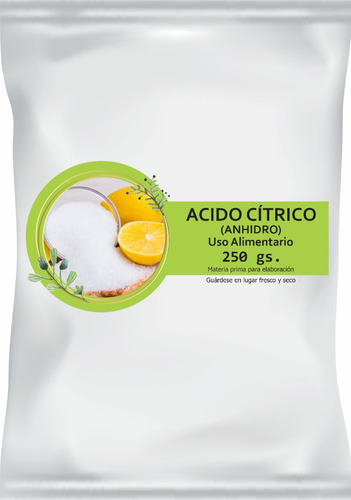 Acido Citrico Calidad Premium 250gs. Fabricá Bombas De Baño