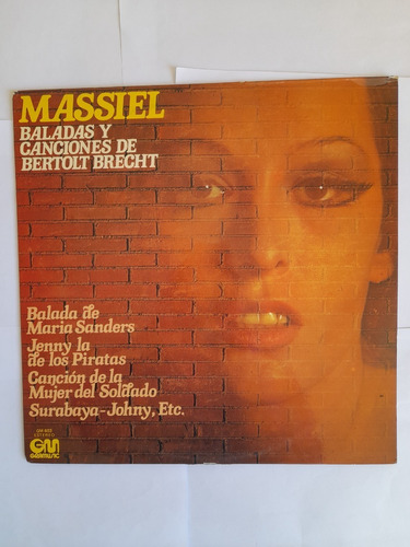 Vinilo Massiel - Canciones De Bertolt Brecht - Joya Año 1977