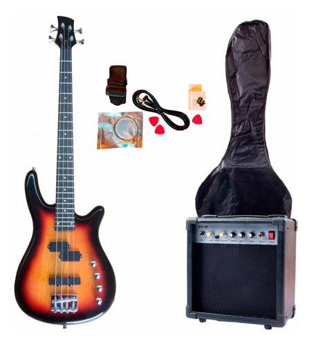 Pack Bajo Electrico Con Ampli 20 W Y Accesorios, Marca Euro