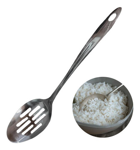 Colher De Arroz Vazado Cabo Inox Utensilios Cozinha 36cm