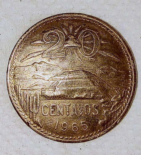 Moneda Mexicana De $0.20, Con Resplandor Año 1965.