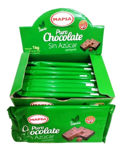 Caja Puro Chocolate Sin Azúcar S/ Tacc Con Stevia 1kg Mapsa 