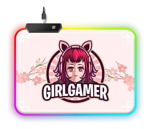 Imagen 1 de 3 de Mousepad Rgb Rosado Pink Girl Gamer Usb Con Luces Mat Pad