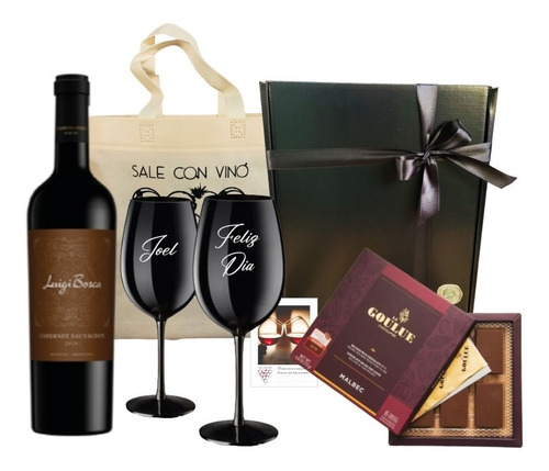 Regalo Caja Vino Copas Negras Chocolate Luigi Bosca Cabernet