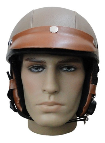 Capacete Custom Classic Couro Bege X Indian - Ccc070