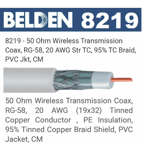 Belden Rg-58 A/u 8219 Wireless Cable Coaxial Multifiliarrg58