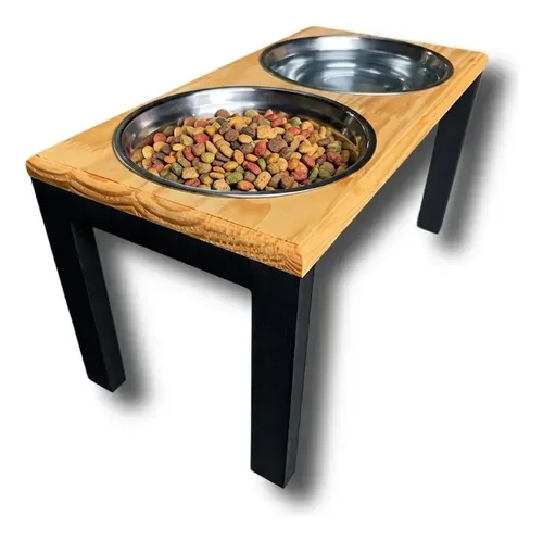 Comedouro Alto Duplo Tigelas Inox Para Cachorro - G