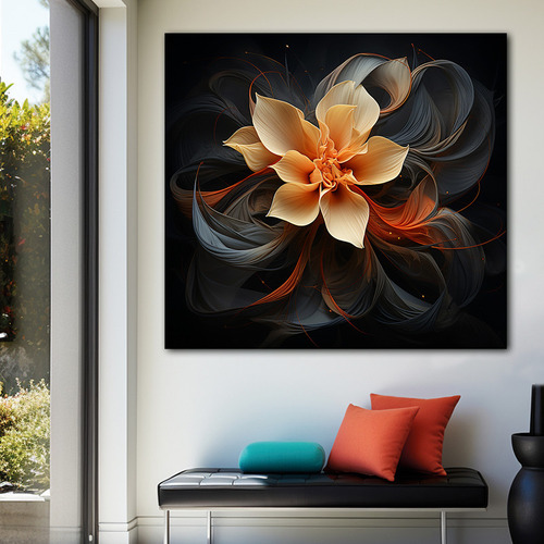 Cuadro Flor Elegante En Canvas Tonos Beige Fondo Negro 60x60