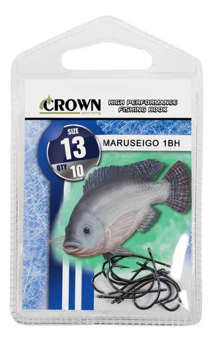 Anzol Pesca Crown Maruseigo Black P/ Tilápia Nº 13 C/ 10 Pçs