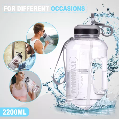 Botellas de agua con pajita Jarra de agua de gran capacidad de 74 oz con  tapa de boca ancha Botella de pajita motivacional a prueba de fugas para  senderismo al aire libre