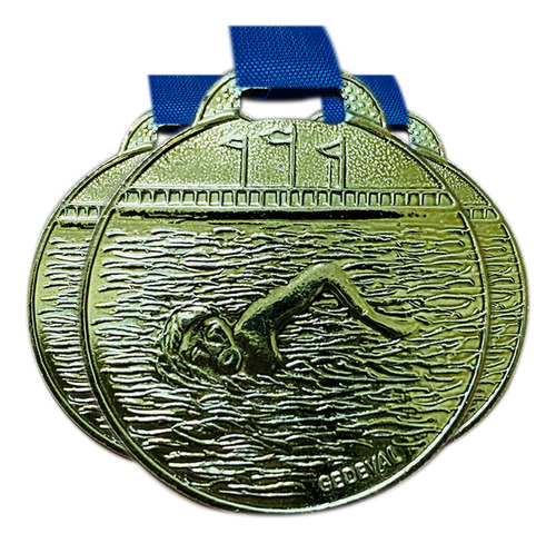 Kit 50 Medalhas Natação Esporte Campeonato Torneio 35mm Cor Ouro