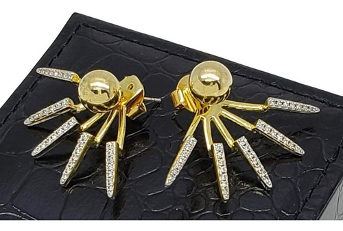 Brincos Spike Cravejados Com Zirconia Banho De Ouro 18k 3761