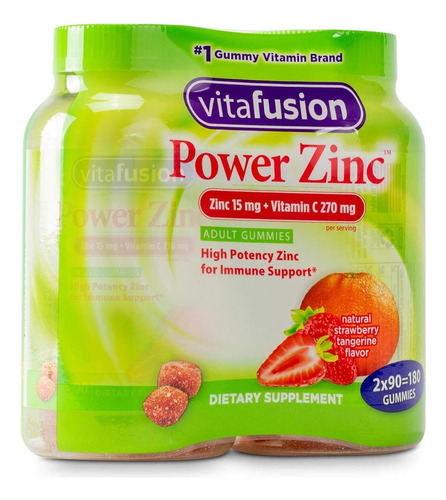 Power Zinc - Botella De Vitamina De 2 Gomitas (180 Und