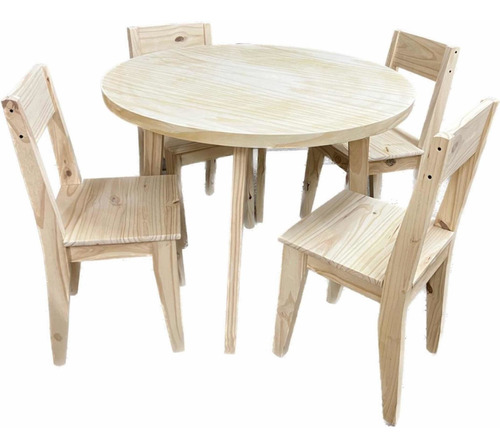 Imagen 3 de 4 de Mesa Comedor Redonda Pino Vintage 1mtro + 4 Sillas