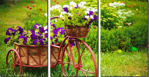 Kit Quadro Decorativo Bicicleta Com Flores Em Cima