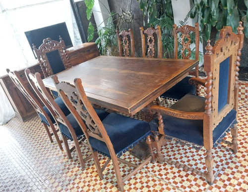 Juego Comedor De Madera De Encina Tallada Estilo Clásico