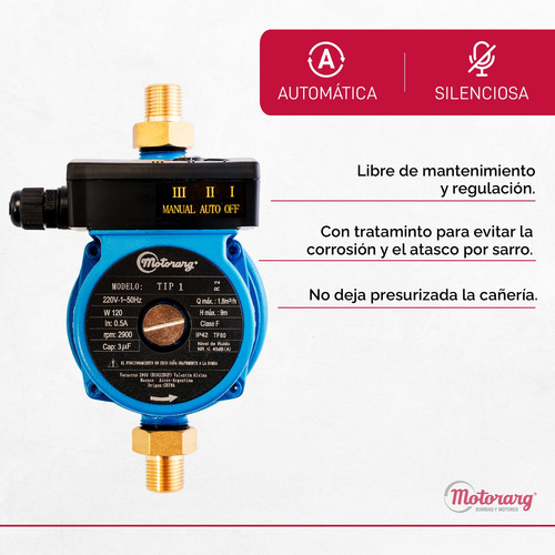 Imagen 3 de 12 de Bomba Presurizadora Motorarg Tip1 9mts 1-2 Baños Accesorios