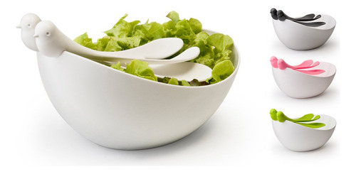 Ensaladera Bowl De Diseño Cucharas De Gorrión Qualy Verde Lima