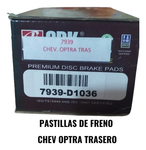 Pastillas De Freno Optra Trasero