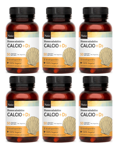 Natier Kit X6 Suplemento Calcio + Vitamina D3 Vegano X 50c