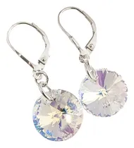Comprar Aros Con Cristal Circular - Aros Colgantes -  Aros Plata 925