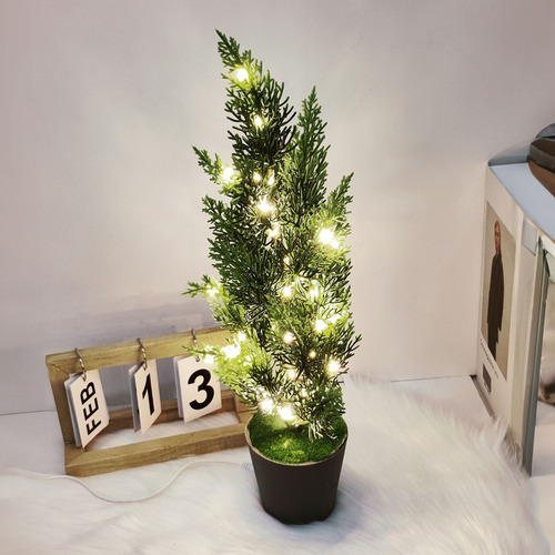 Lámpara Ciprés Bonsái Artificial De Mesa Para Decoración Verde