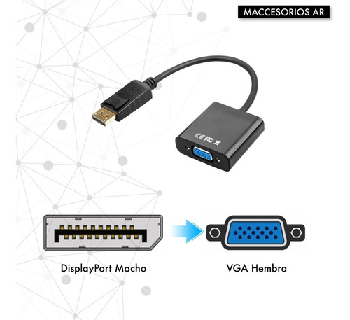 Imagen 7 de 10 de Adaptador Displayport A Vga Full Hd 1080p 1920 X 1200 Activo