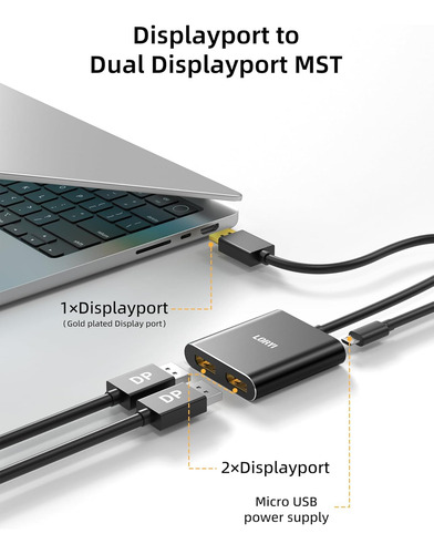 Adaptador Dp A 2 Puertos Dp 4k60hz Mst