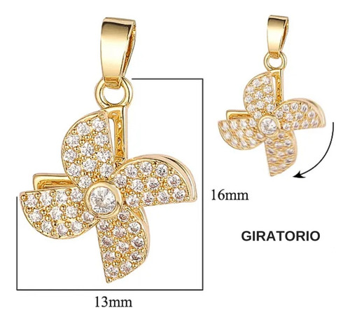 Dije Para Mujer Molino Giratorio Blanco Joya Acero Dorado
