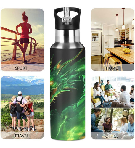 Yettasbin Botella De Agua Con Diseño De Dragón De Fuego Verd