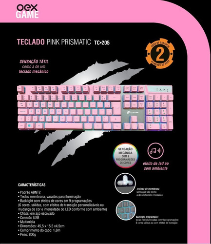 Kit Teclado Gamer + Mouse + Mousepad Rosa Oex