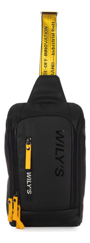 Mochila Cruzada Negro Con Amarillo Cierre Frontal Wilys Diseño De La Tela Liso