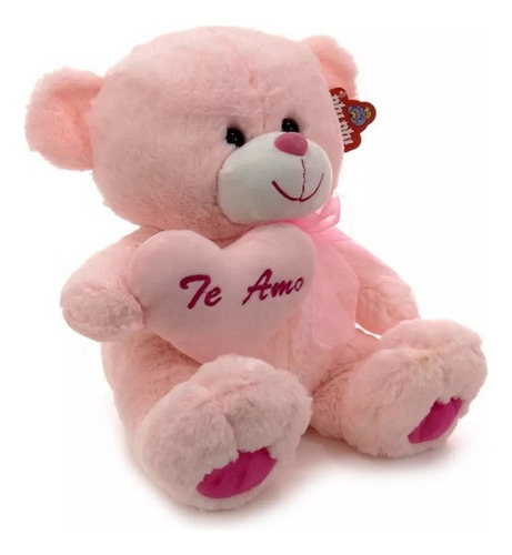 Peluche Oso Rosa Con Corazon Al Tono Jeg 5732 El Gato